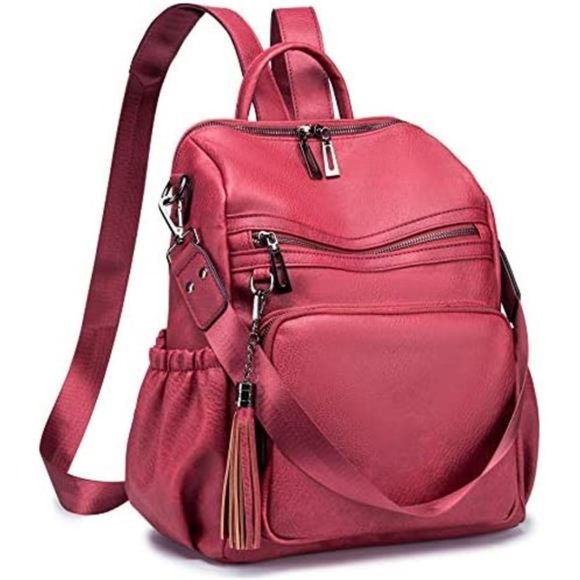 Women's Backpack Purses Fashion Leather B-red